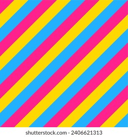 Colorido patrón transparente diagonal de fondo rayado con colores de bandera pansexual.Vector de papel tapiz.
