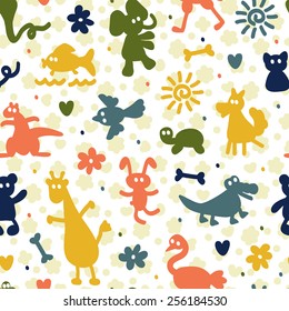 Colorful seamless pattern with different animals