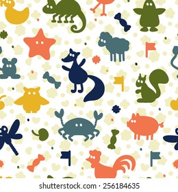 Colorful seamless pattern with different animals