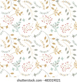 Colorful seamless pattern with different silhouettes of branches, leaves and flowers can be used for your creative ideas. Vector template.