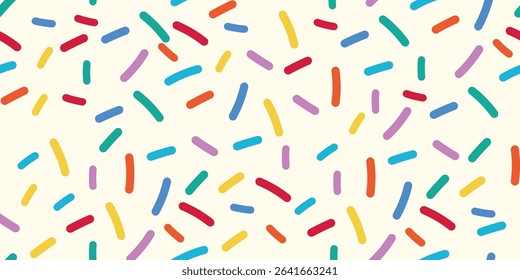 Colorful Seamless Pattern with Donut Candy Glaze and Rainbow Sprinkle Texture Featuring Tiny Vermicelli for Sweet Dessert Background and Bright Fun Bakery Inspired Illustration