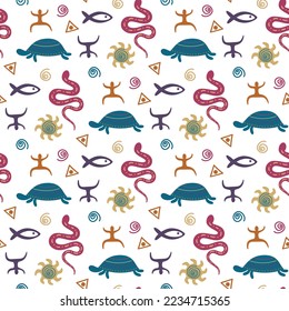 colorful seamless pattern with doodle ethnic elements 