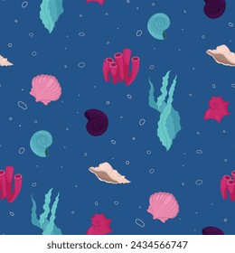 colorful seamless pattern with doodle seashell