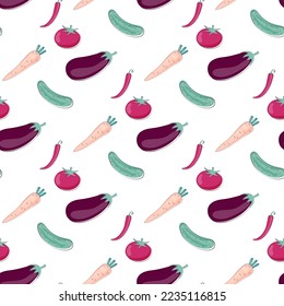 colorful seamless pattern with doodle vegetables