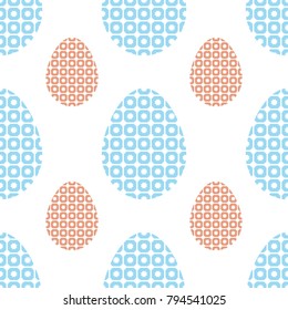 Colorful seamless pattern of eggs on a white background. Simple flat vector illustration. For the design of paper wallpaper, fabric, wrapping paper, covers, web sites.