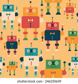 Colorful seamless pattern with elegant robots.