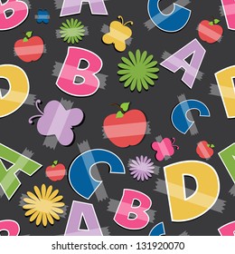 Padrão colorido sem emenda com letras e alfabetos ingleses.