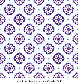 Colorful seamless pattern with ethnic flowers. Abstract wallpaper with oriental ornament elements. Floral background in vector. Folk art. Elegant design for any surface