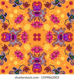 Colorful seamless pattern with fantasy floral ornament. Beautiful print for fabric and textile.