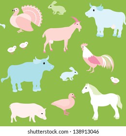 Colorful seamless pattern with farm animals. 