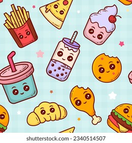 Farbloses Muster, schnelles Essen Kawaii Doodle