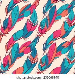 Colorful seamless pattern with feathers 