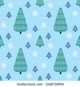 Colorful seamless pattern with fir trees. Christmas vector background.