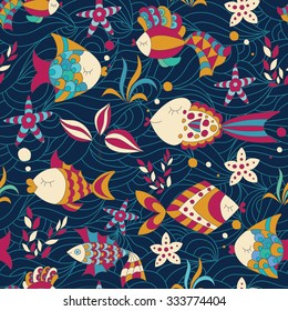 Colorful Seamless Pattern with Fish.