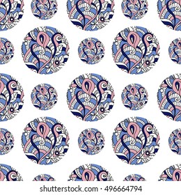 Colorful seamless pattern with  floral doodle elements. Hand Drawn decorative illustration.