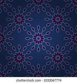 Colorful seamless pattern. Floral mandalas background in beige, violet and blue colors. Flowers vector wallpaper.
