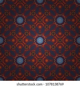 Colorful seamless pattern. Floral mandalas background in brown, gray and red colors. Flowers vector wallpaper.