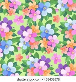 Colorful seamless pattern with flowers. Bright design in boho style. Floral vector illustration for fashion, textile, fabric, cloth, material, stuff, wrapping paper, tiles and website wallpaper.