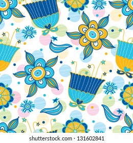 Colorful seamless pattern with flowers. Seamless pattern can be used for wallpaper, pattern fills, web page background, surface textures.