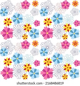 Colorful seamless pattern with flowers on a white background. Drawing for fabric, textiles, wallpaper, albums, covers, scrapbooks