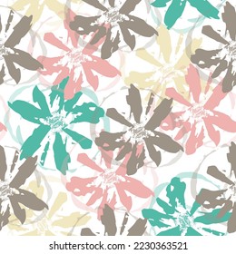 Colorful seamless pattern with flowers on a white background.  Drawing for fabric, textiles, wallpaper, albums, covers, scrapbooks
