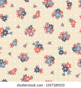 Colorful seamless pattern with flowers and points. Vector illustration 