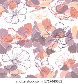 Colorido patrón sin costuras con flores. Fondo de verano de repetición floral para tejidos o tapicerías. diseño floral. flor cosmos.  adorable adorno. vector de patrón lindo. 