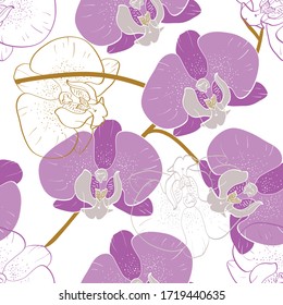 Colorido patrón sin costuras con flores. Fondo de verano de repetición floral para tejidos o tapicerías. diseño floral. flor de orquídea. falaenopsis orquídea ilustración.