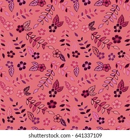 Colorful seamless pattern with flowers and twigs. Seamless floral pattern, vector. Good for print on fabric, cover, decor surface, wallpaper, gadgets, web page background and more