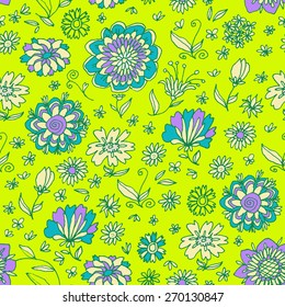 Colorful seamless pattern with flowers in vector. Elegant hand drawn or wrapping paper, wallpaper, textile, curtains, upholstery, web site background, print. Endless texture. All objects are editable.