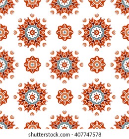Colorful seamless pattern in  flowers. White background with ornament. Easy to change to any colour. Vector illustration