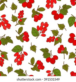 Colorful seamless pattern with fresh berries collection. Background hand drawn icons. Decorative wallpaper, good for printing