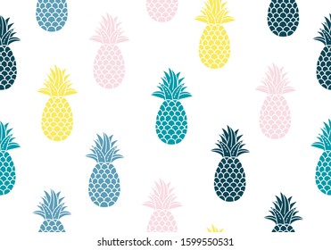 Colorful Seamless pattern. Fresh Pineapple background. Fruit Vector illustration. Perfect for invitations, greeting cards, wrapping paper, posters, fabric print.