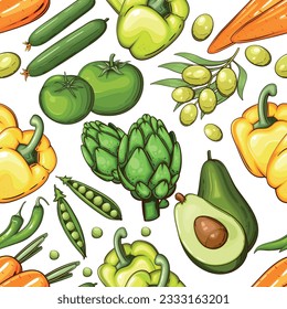 Colorful Seamless Pattern with fresh vegetables Food Pattern Background