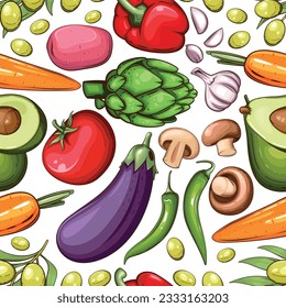 Colorful Seamless Pattern with fresh vegetables Food Pattern Background