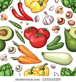 Colorful Seamless Pattern with fresh vegetables Food Pattern Background