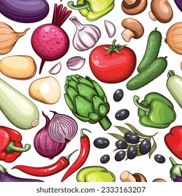 Colorful Seamless Pattern with fresh vegetables Food Pattern Background