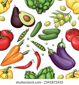 Colorful Seamless Pattern with fresh vegetables Food Pattern Background
