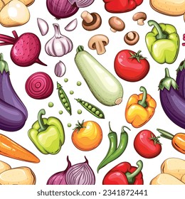 Colorful Seamless Pattern with fresh vegetables Food Pattern Background