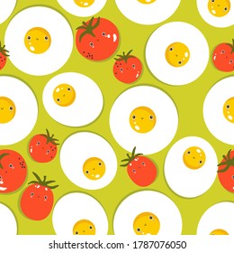 Patrón ininterrumpido colorido con huevos, tomates