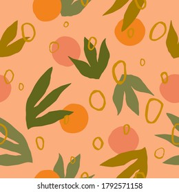 Colorful seamless pattern with fruits and leaves. Abstract modern background