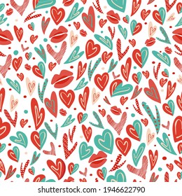 Colorful seamless pattern full of hearts for wrapping and scrapbooking