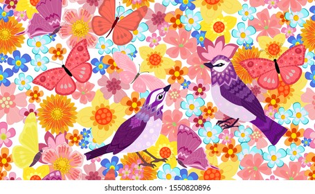 colorful seamless pattern with funny birds for your design
