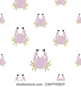Colorful seamless pattern with funny crabs on white background.