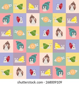 Colorful seamless pattern with funny snails. Kids background.