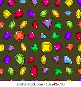  Colorful seamless pattern with gem stones and diamonds on golden background. stock vector illustration