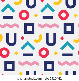 Colorful seamless pattern of geometric shapes. Abstract modern geometric background