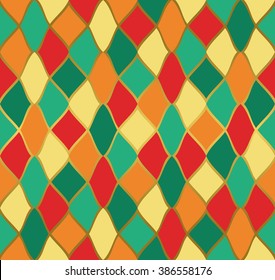 Colorful seamless pattern with gold outline. Vector abstract pattern for mosaic.