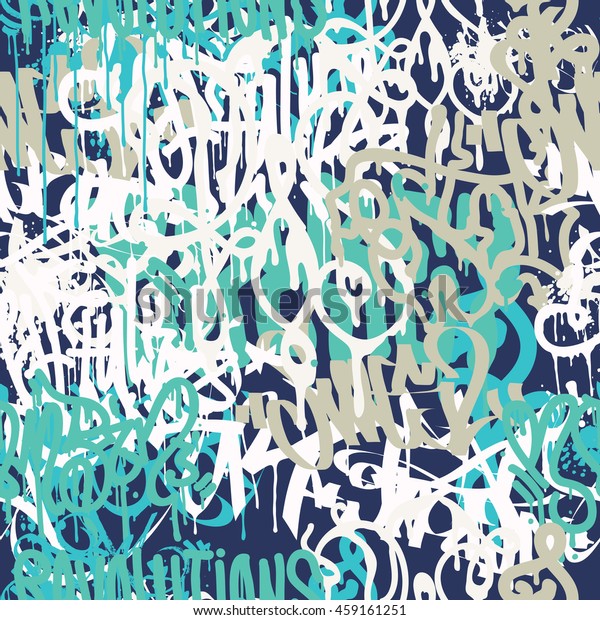 カラフルなシームレスなパターン 落書き手描きの古い学校落書きのストリートアートイラスト タグ 標識 スケートボード用のエレメント 壁紙 織物用の服地を含む組成 のベクター画像素材 ロイヤリティフリー