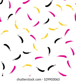 Colorful seamless pattern with grange, inks, shapes elements on white background. Design for wallpaper, textile and prints. Vector.